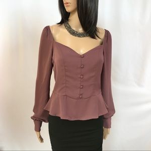 Express Mauve Peplum Long Sleeve Blouse
